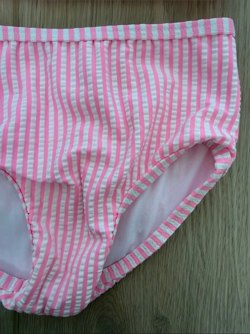 RuffleButts Neon Pink & White Striped Seersucker Rash Guard Swim Set 18-24M